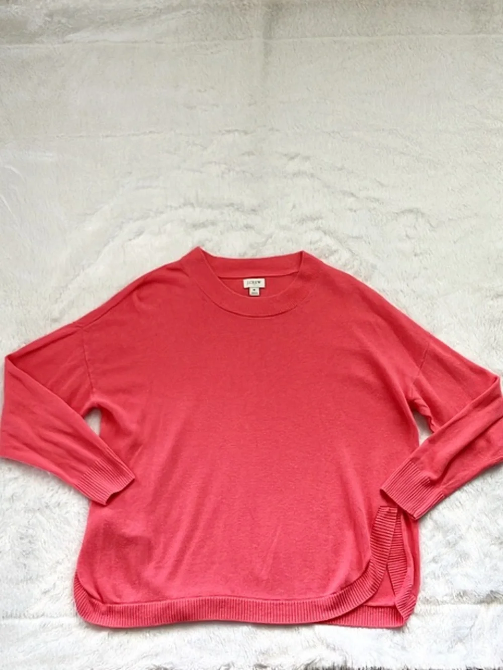 J. Crew Pink Linen Blend Curved Hem Crewneck Sweater, Size Medium